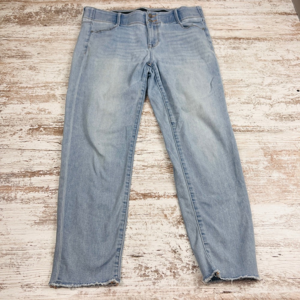 Apt 9 Womens Jeans 35x29.75 Light Wash Blue Tummy Control Slim Straight Raw Hem